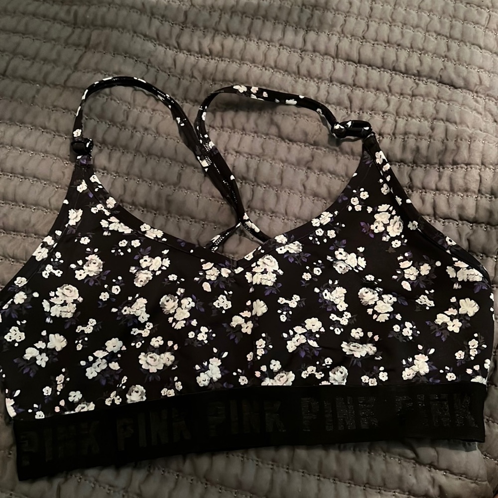 Pink floral sports bra